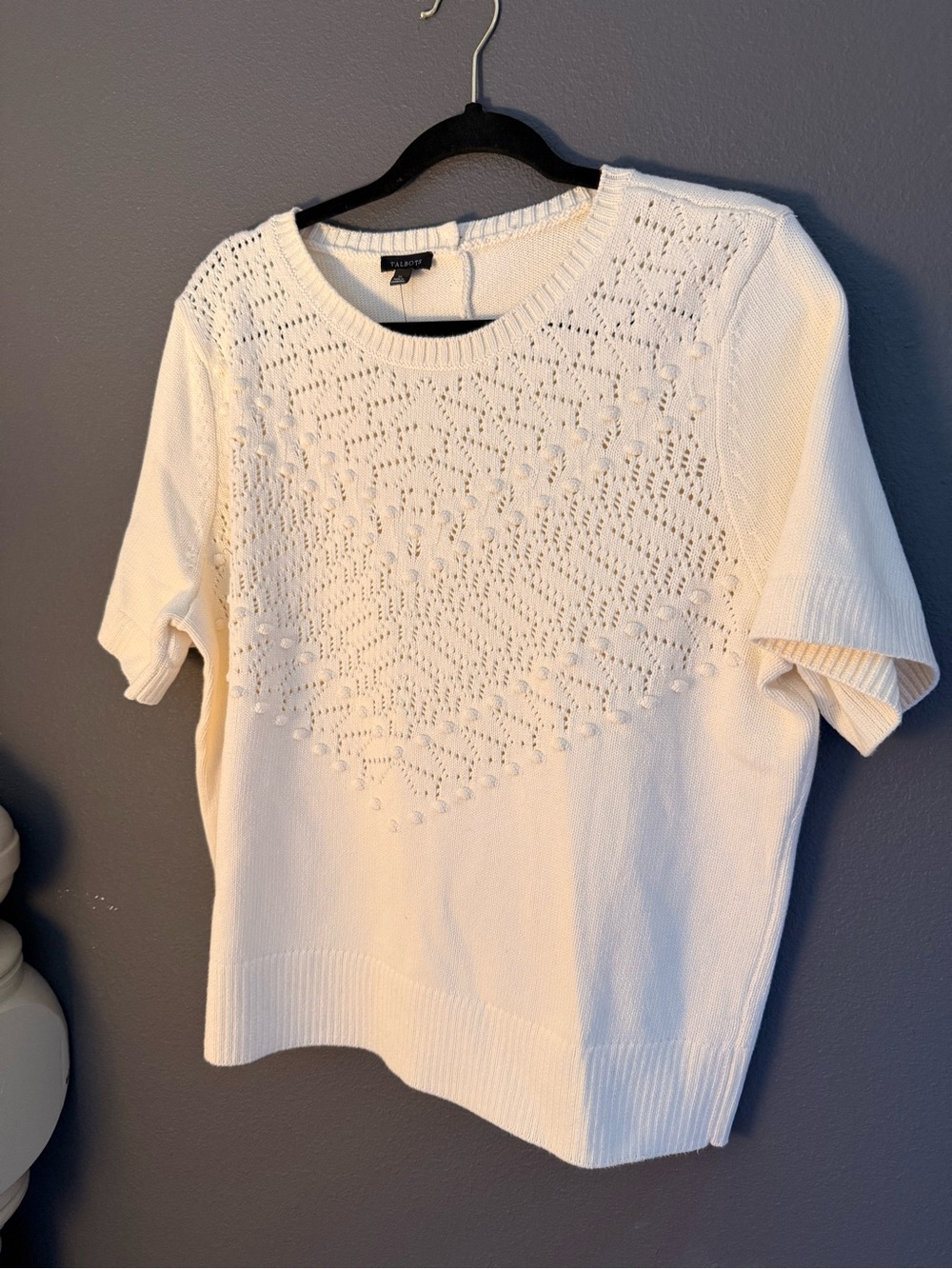 Talbots Cream Eyelet-Detail Short Sleeve Sweater